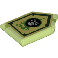 Деталь LEGO Tile Modified 2 x 3 Pentagonal with Nexo Power Shield Pattern - Venom Bite, Прозрачный ярко-зеленый