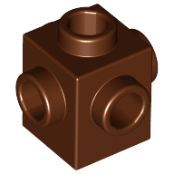 Деталь LEGO Кирпичик специальный 1 x 1, со штырьками на 4 сторонах, Красно-коричневый
