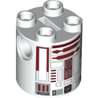 Деталь LEGO Brick Round 2 x 2 x 2 Robot Body with Red Lines and Red Droid Print [R4-P17], Белый