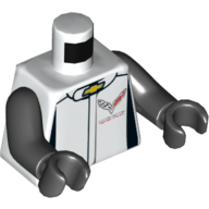 Деталь LEGO Torso Race Suit Yellow Chevrolet Logo / 'CORVETTE RACING' on Back print, Black Arms and Hands, Белый