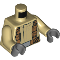 Деталь LEGO Torso Jacket, Medium Dark Flesh Utility Shoulder Straps and Belt with Silver Buckle Print, Tan Arms, Dark Bluish Gray Hands, Песочный