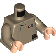 Деталь LEGO Torso Uniform Jacket with Red and White Rank Badge Print (Resistance Officer), Dark Tan Arms, Light Flesh Hands, Темно-песочный