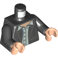 Деталь LEGO Torso Open Jacket with 2 Pockets over White Shirt with Collar and 5 Buttons Print, Black Arms, Light Flesh Hands, Черный