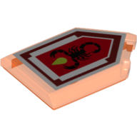 Деталь LEGO Tile Special 2 x 3 Pentagonal with Nexo Power Shield Print - Toxic Sting, Прозрачный неоново-оранжевый