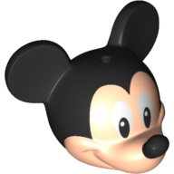 Деталь LEGO Minifig Head with Black Mouse Ears and Nose and White Eyes Print [Mickey], Светлый телесный
