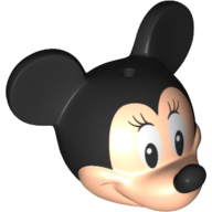 Деталь LEGO Minifig Head with Black Mouse Ears and Nose and White Eyes with Long Eyelashes Print [Minnie], Светлый телесный