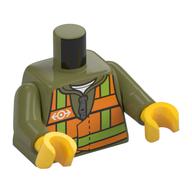 Деталь LEGO Torso Safety Vest with Train Logo Print on Both Sides, Olive Green Arms, Yellow Hands, Оливковый