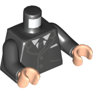 Деталь LEGO Torso Jacket, White Shirt, Black Tie Print, Black Arms, Light Flesh Hands, Черный