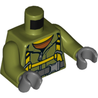 Деталь LEGO Torso Jumpsuit, Grey Belt with Buckle, Yellow Straps/Harness Print, Olive Green Arms, Dark Bluish Gray Hands, Оливковый