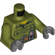 Деталь LEGO Torso Shirt, Pockets, Belt, Radio Print, Olive Green Arms, Dark Bluish Gray Hands, Оливковый