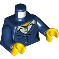 Деталь LEGO Torso Jacket with White Shirt, Buttons Print, Dark Blue Arms, Yellow Hands, Темно-синий