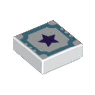 Деталь LEGO Tile 1 x 1 with Medium Azure Outline and Dark Purple Star Pattern, Белый