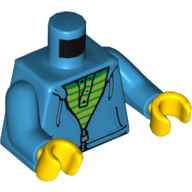 Деталь LEGO Torso Hoodie with Zipper over Lime and Green Striped Shirt Print, Dark Azure Arms, Yellow Hands, Темно-лазурный