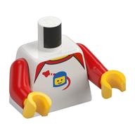 Деталь LEGO Torso with Red Collar, Space Ship, and Classic Space Minifigure Head with Helmet Print, Red Arms, Yellow Hands, Белый