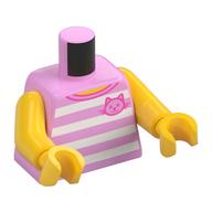 Деталь LEGO Torso with Horizontal White Stripes, Pink Cat Print, Yellow Arms and Hands, Ярко-розовый