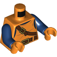 Деталь LEGO Torso Vest with Reddish Brown Belt anf Shoulder Strap Print, Dark Blue Arms, Orange Hands, Оранжевый