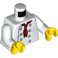 Деталь LEGO Torso Chef with 8 Front Buttons with Light Bluish Gray Wrinkles and Long Red Neckerchief / Neckerchief and Wrinkles on Back Print, White Arms, Yellow Hands, Белый