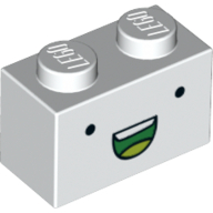 Деталь LEGO Brick 1 x 2 - Small Black Eyes - Green Open Mouth Smile with Teeth, Белый
