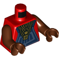 Деталь LEGO Torso with Dark Blue Overalls over Tank Top, Gold Chains and Pendants print, Reddish Brown Arms and Hands, Красный
