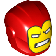 Деталь LEGO Minifig Helmet with Armor Plates and Ear Protectors with Yellow Face and White Rectangular Eyes, Clenched Teeth in Wide Mouth Print (Iron Man), Красный