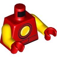 Деталь LEGO Torso with Yellow Circle and Red Belt Print (Iron Man), Yellow Arms, Red Hands, Красный