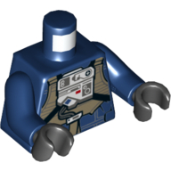 Деталь LEGO Torso with Dark Tan Vest, Light Bluish Gray Front Electronic Panel Print (Rebel U-Wing Pilot), Dark Blue Arms, Black Hands, Темно-синий