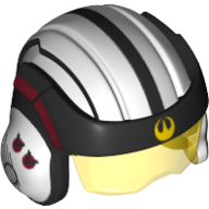 Деталь LEGO Minifig Helmet with molded Trans-Yellow Visor  - Wide Black Band with Yellow Rebel Insignia on Front Print - SW U-Wing Pilot, Белый