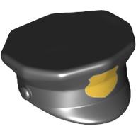 Деталь LEGO Minifig Police Hat with Gold Badge Print, Черный