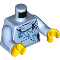 Деталь LEGO Torso Hoodie, White Laces, Front Pocket, Scrolls Print, Bright Light Blue Arms, Yellow Hands, Ярко-светло-голубой