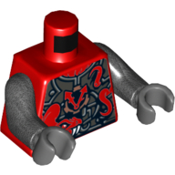 Деталь LEGO Torso Armor, Metallic Silver with 2 Large Red Snakes with White Fangs and Clock Print, Pearl Titanium Arms, Dark Bluish Gray Hands, Красный
