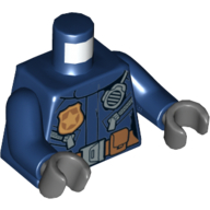 Деталь LEGO Torso Police Jacket with Radio, Zipper Pockets, and Gold Badge on Front / 'POLICE' on Back Print, Dark Blue Arms, Dark Bluish Gray Hands, Темно-синий