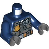 Деталь LEGO Torso Jacket, Dark Bluish Grey Vest, Police Badge, Radio, Pockets / 'POLICE' on Back Print, Dark Blue Arms, Dark Bluish Gray Hands, Темно-синий