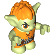 Деталь LEGO Goblin - Orange Hair and Tunic - Brown Belt with Silver Chain and Hook (Barblin) Print - (movable arms - 1.5 HOLE in back of head), Желто-зеленый