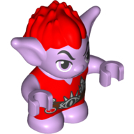 Деталь LEGO Goblin - Red Hair and Tunic - Brown Belt with Crystals and Vial (Jimblin with Frown) Print - (movable arms - 1.5 HOLE in back of head), Лавандовый