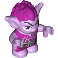 Goblin - Magenta Hair and Tunic with Chain Mail - Brown Belt with Knife in Sheath and Key on Ring (Smilin with 2 Fangs) Print - (movable arms - 1.5 HOLE in back of head)