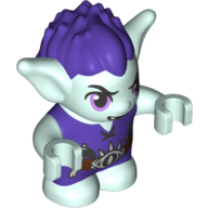 Goblin - Dark Purple Hair and Tunic - Brown Belt with Hammer and Nails Print (Fibblin with Dark Purple Open Mouth with 2 Fangs) - (movable arms - 1.5 H0le in back of head)