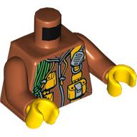 Деталь LEGO Torso Hoodie with Draw Strings, Straps with Pouches, Coil of Green Rope Print, Dark Orange Arms, Yellow Hands, Темно-оранжевый