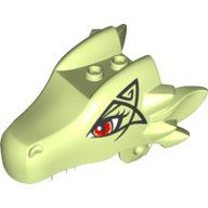 Деталь LEGO Dragon Head (Elves) Upper Jaw with Red Eyes and Black Triangular Marking Print, Желто-зеленый