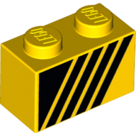 Деталь LEGO Brick 1 x 2 with Black Triangle and 4 Stripes Leaning Right, Желтый