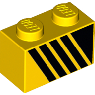 Деталь LEGO Brick 1 x 2 with Black Triangle and 4 Stripes Leaning Left print, Желтый