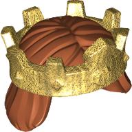 Деталь LEGO Minifig Hair Mid-Length, Straight with Gold Crown Print, Темно-оранжевый