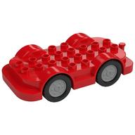 Деталь LEGO Duplo Car Base 4 x 8 with Four Black Wheels and Light Bluish Gray Hubs, Красный