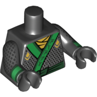 Деталь LEGO Torso Robe with Gray Diamond Lines and Dark Green Sash Belt Print, Black Arms and Hands with Gray Diamond Lines and Green Cuffs Print, Черный
