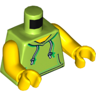 Деталь LEGO Torso Hoodie with White Drawstrings, and Front Pockets Print, Yellow Arms and Hands, Лайм