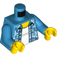 Деталь LEGO Torso Hawaiian Shirt Open with White Flowers over White Undershirt Print, Dark Azure Arms, Yellow Hands, Темно-лазурный