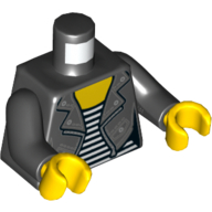 Деталь LEGO Torso Jacket, White and Black Striped Shirt Print, Black Arms, Yellow Hands, Черный