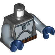 Деталь LEGO Torso Armor Plates Metallic Silver Elaborate Print (Jango Fett), Sand Blue Arms, Dark Blue Hands, Жемчужный титановый