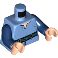 Деталь LEGO Torso Tunic with Belt with Blue Wrinkles Print, Dark Blue Arms, Light Flesh Hands, Средне-голубой