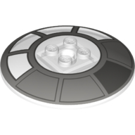Деталь LEGO Dish 8 x 8 Inverted (Radar) with 'TIVAN' and '23MB' Golden Drone Pattern, Прозрачный бесцветный