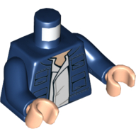 Деталь LEGO Torso Open Jacket with Pockets and White Shirt and Back Pockets Print (Han Solo), Dark Blue Arms, Light Flesh Hands, Темно-синий